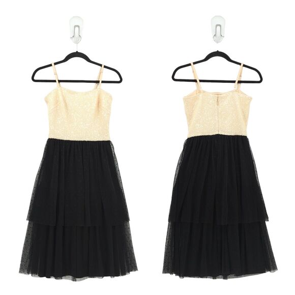 DRESS THE POPULATION Women XS Kady Dress Cream White Midi Tulle Sequin Dot NEW - Picture 2 of 10